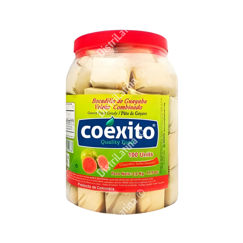 Bote de Bocadillos Veleños Coexito 100 unidades dulce de guayaba en hoja