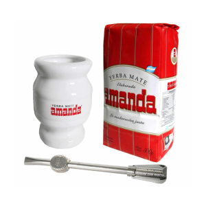 Yerba Mate Amanda Roja 500gr Kit Mate Inox. + Bomb.
